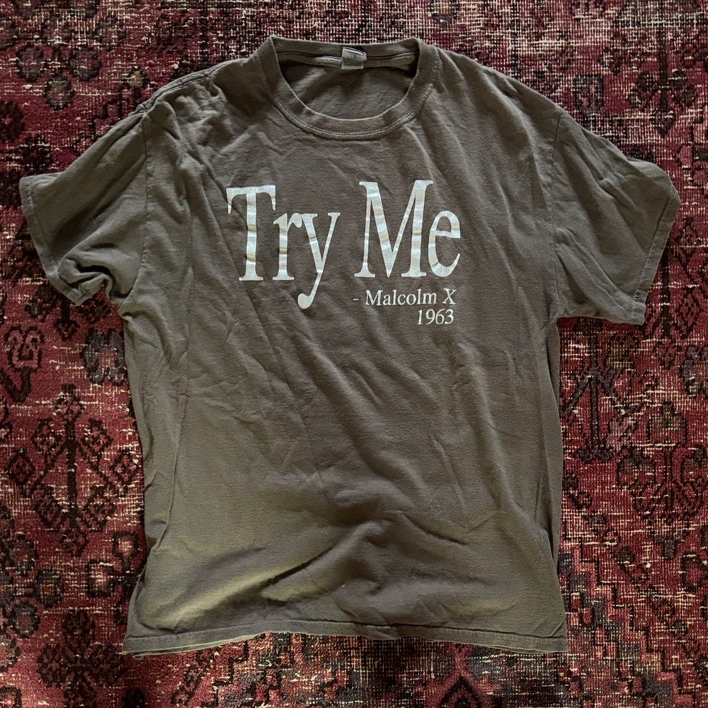 Vintage Malcom X Gildan Brown 'Try Me' Graphic Tee